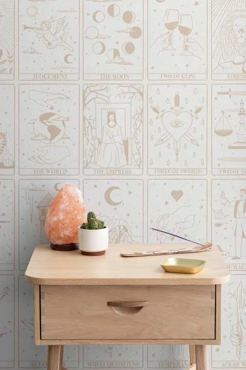 Beige fototapet med tarotkort-mønster