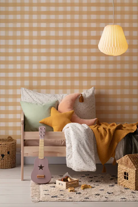 Yellow Watercolor Gingham Wallpaper
