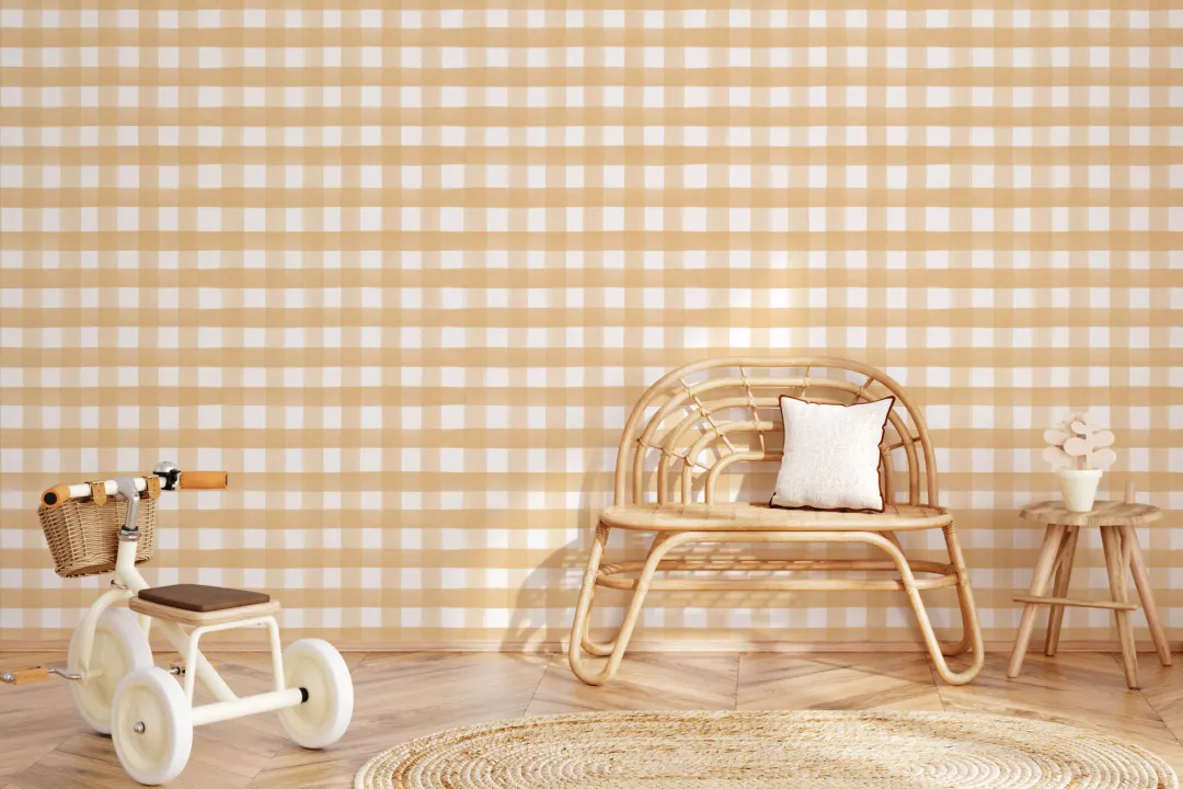 Gelbe Aquarell Gingham Tapete