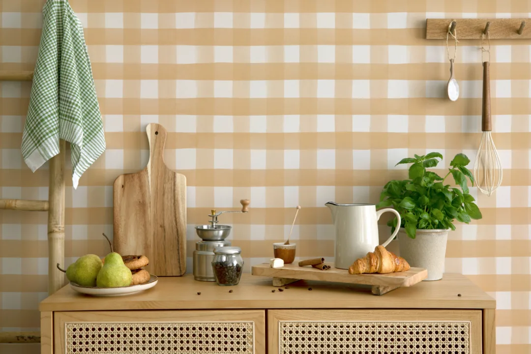 Keltainen akvarelli Gingham tapetti