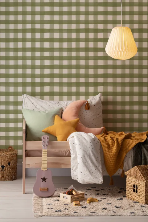 Dark Green Watercolor Gingham Wallpaper