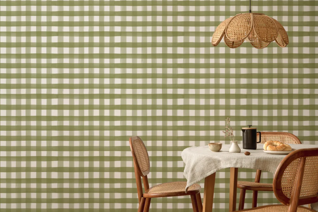 Mørkegrønn akvarell gingham tapet