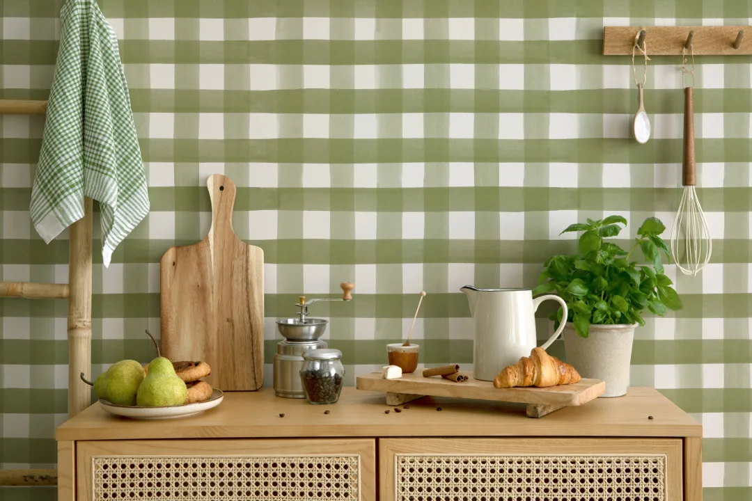 Papel de parede verde escuro aguarela Gingham