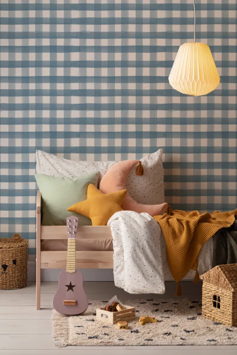 Navy Watercolor Gingham Wallpaper