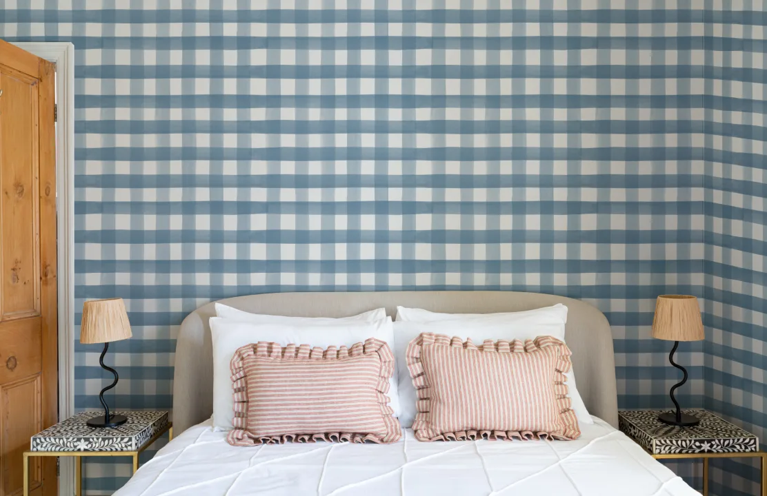 Navy akvarelli Gingham tapetti