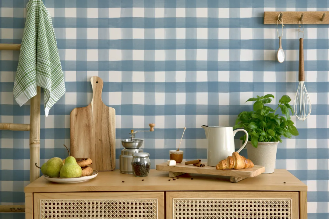 Navy akvarelli Gingham tapetti