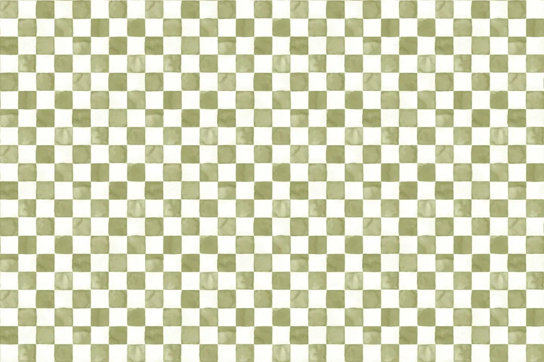 Green Watercolor Checkered Tile Mural
