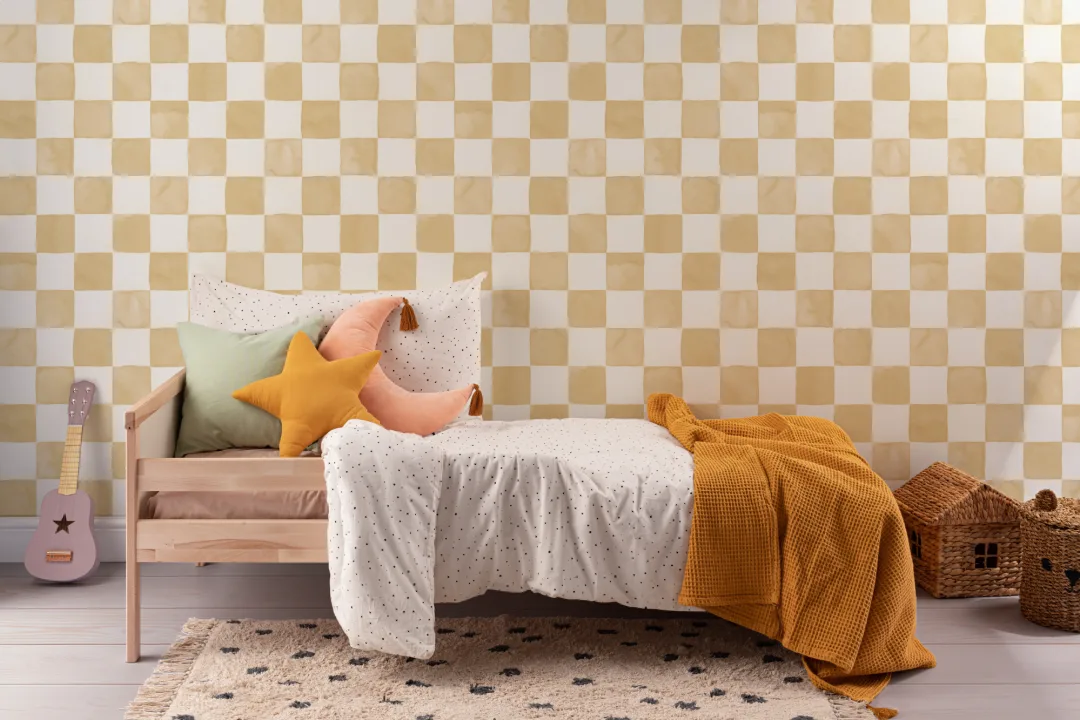 Yellow Watercolor Checkered Tile Mural