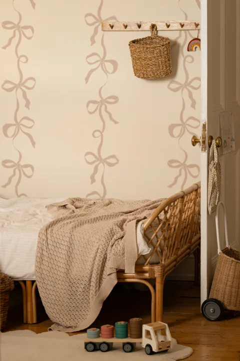 Neutral Ribbon Bow Stripes Mural