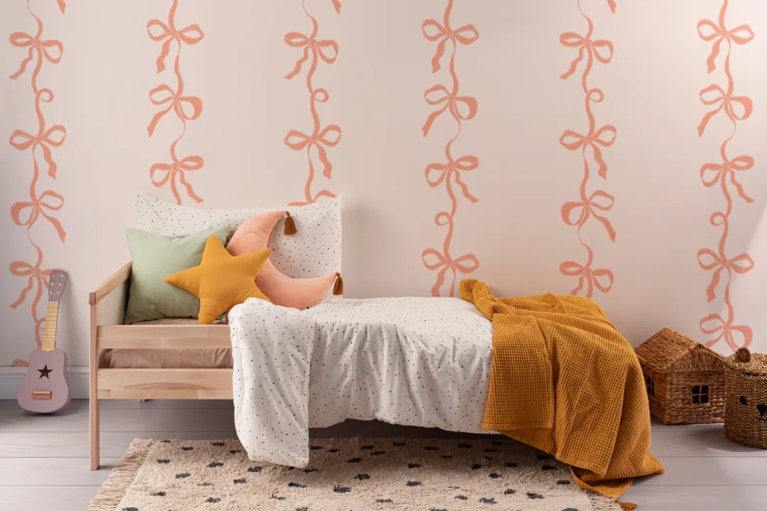 Peach Ribbon Bow Stripes Mural