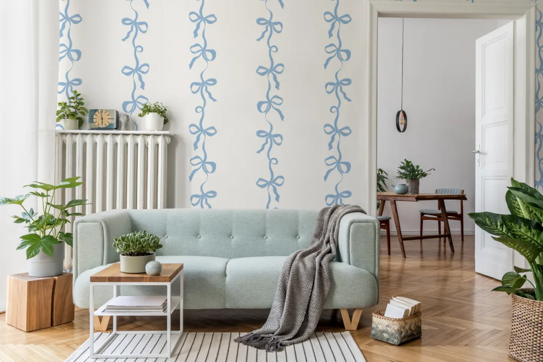 Blå band båge ränder mural-tapeter
