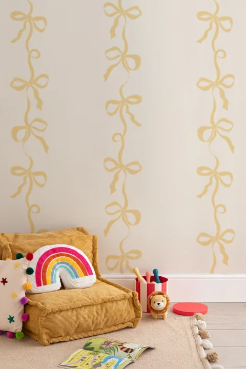 Yellow Ribbon Bow Stripes Mural