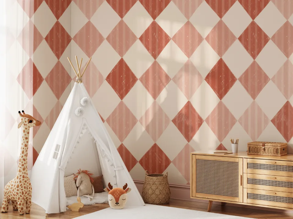Red Stripe Harlequin Mural