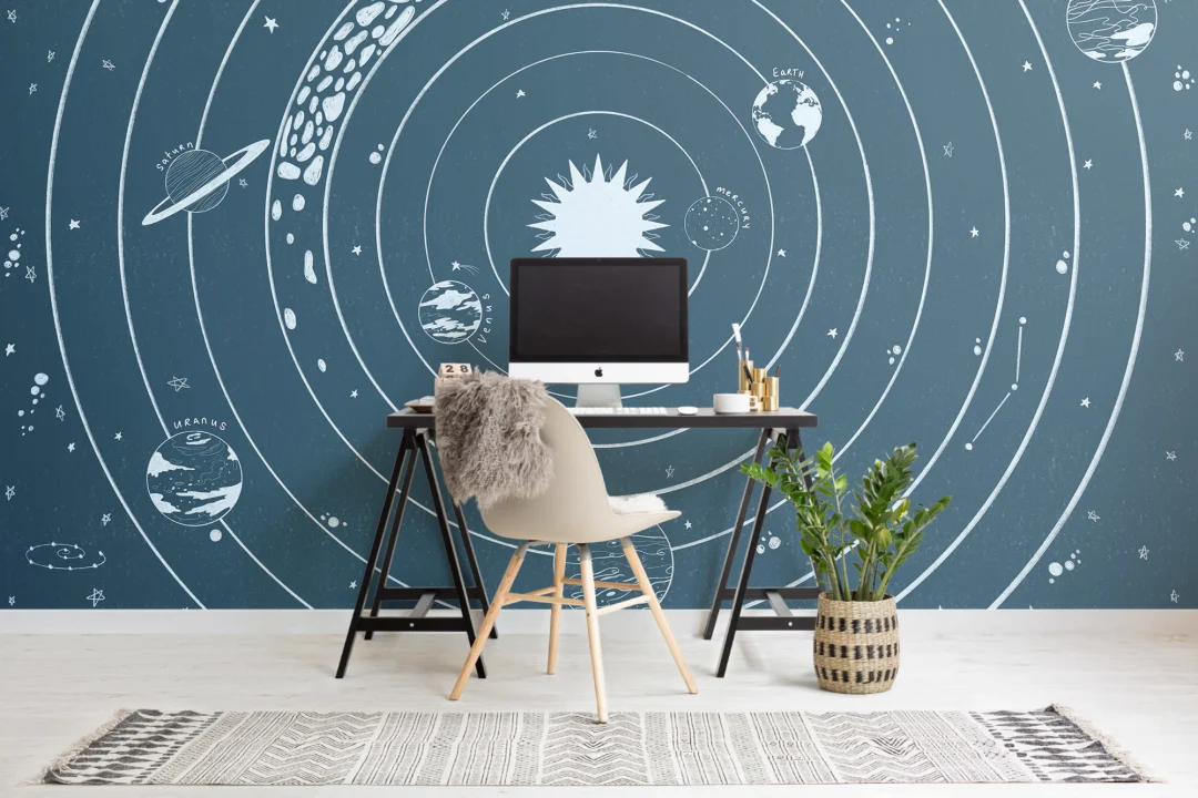 Blue Stars & Planets Solar System Wallpaper Mural