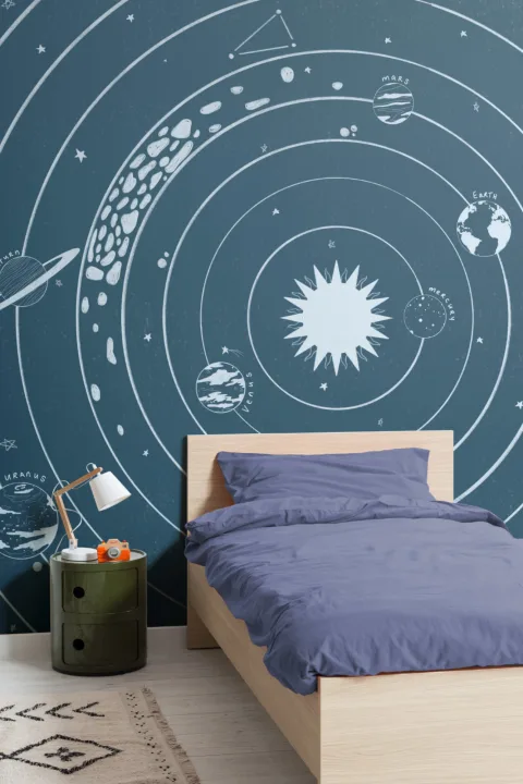 Blue Stars & Planets Solar System Wallpaper Mural