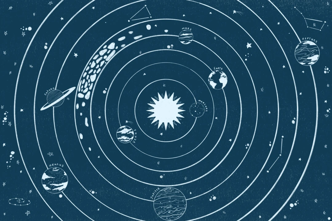Blue Stars & Planets Solar System Wallpaper Mural
