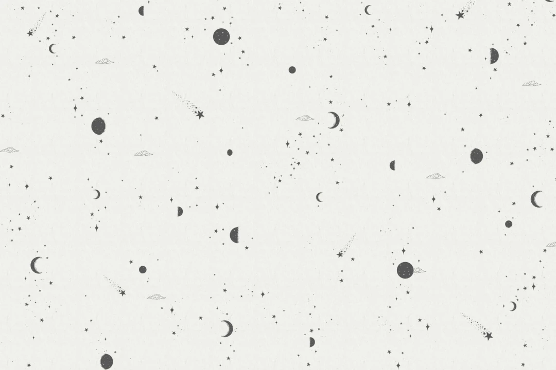 Mural Papel Pintado Blanco y Negro con Estrellas y Luna