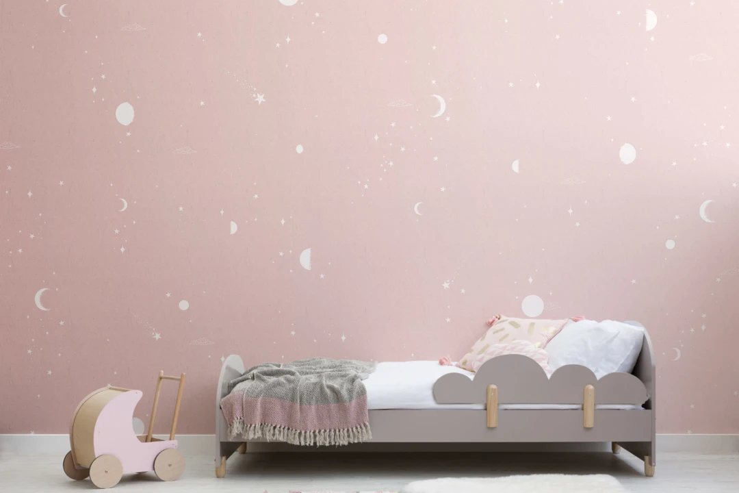 Pink & White Moon & Stars Wallpaper Mural