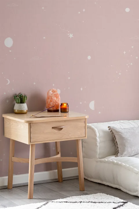 Pink & White Moon & Stars Wallpaper Mural
