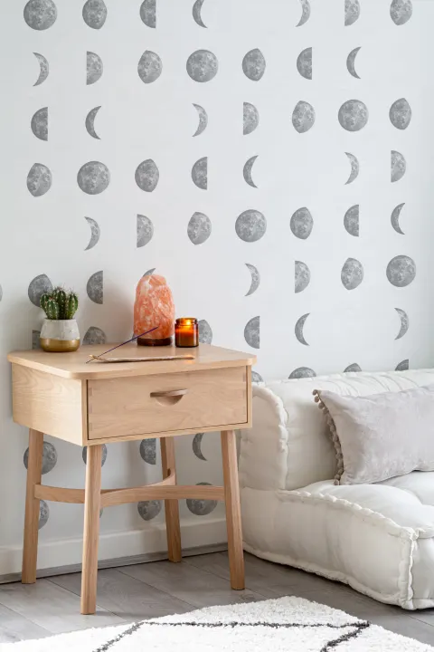 Illustrated Moon Phases Repeat Pattern Wallpaper