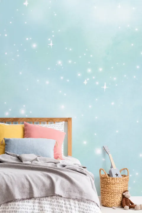 Light Blue Starry Sky Wallpaper Mural