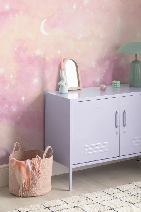 Papel pintado cielo estrellado con atardecer rosa