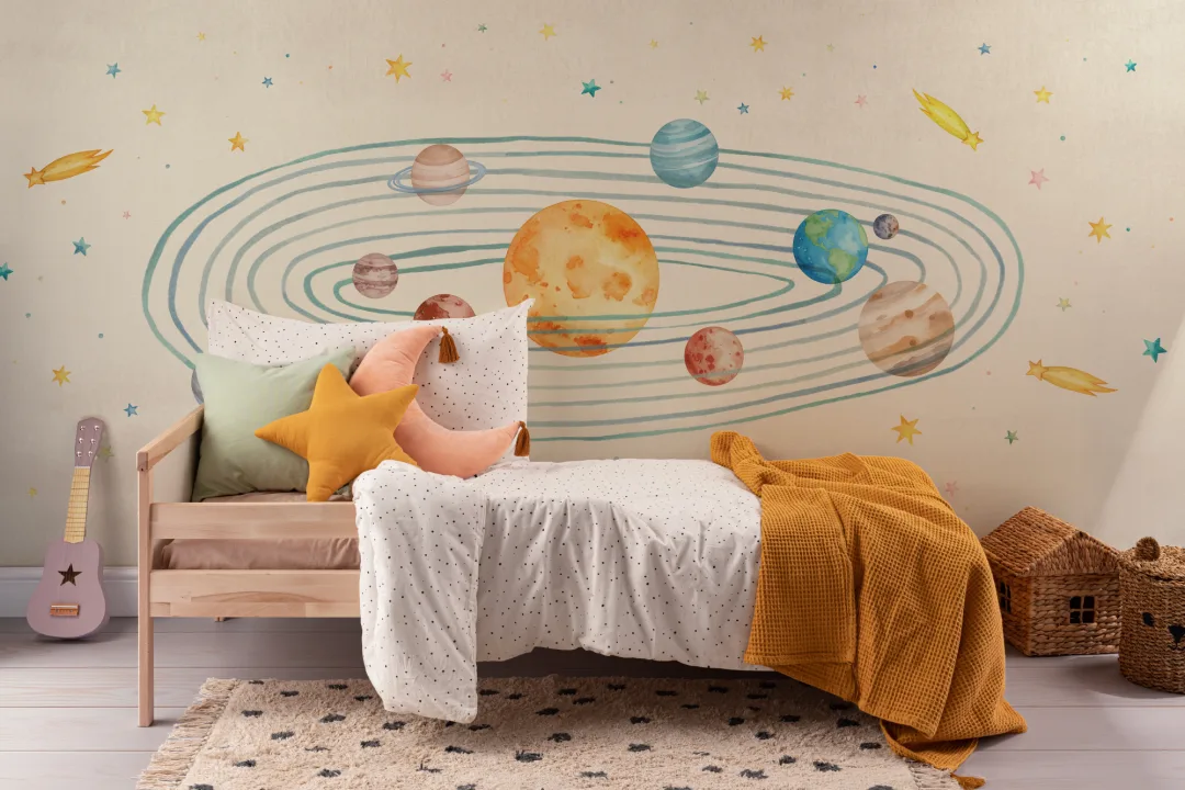 Multicolor Aventura Espacial Galáctica para Niños Murales de Papel Pintado