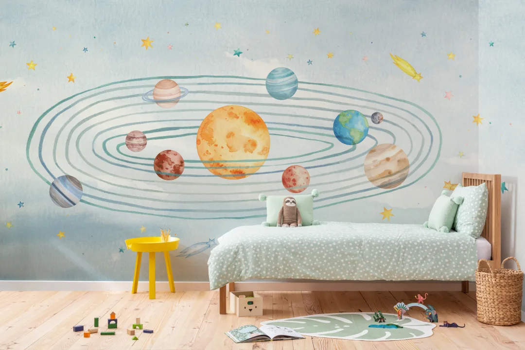 Mural infantil Aventura espacial galáctica azul