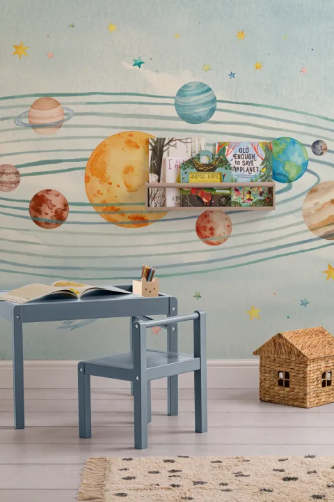 Kids' Galactic Blue Space Adventure Mural