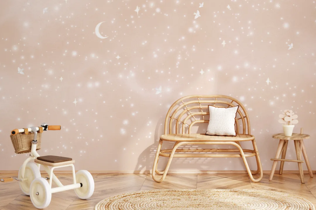 Peach Watercolor Galaxy & Doves Mural