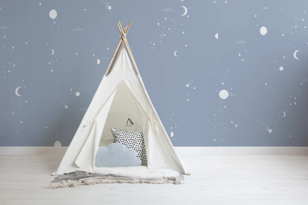 Blue & White Moon & Stars Mural