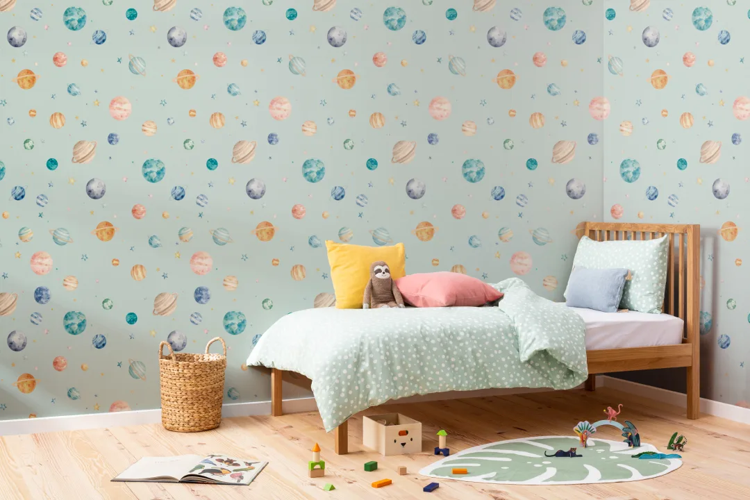 Aventura Espacial Celestial Azul Maravilla para Niños Murales de Papel Pintado