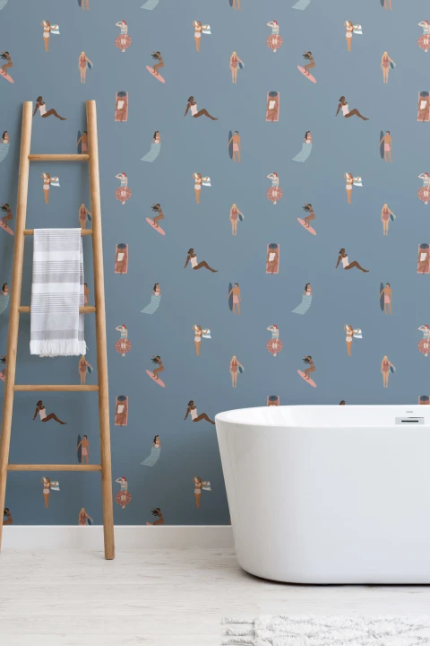Blue Beach Life Seaside Repeat Pattern Wallpaper
