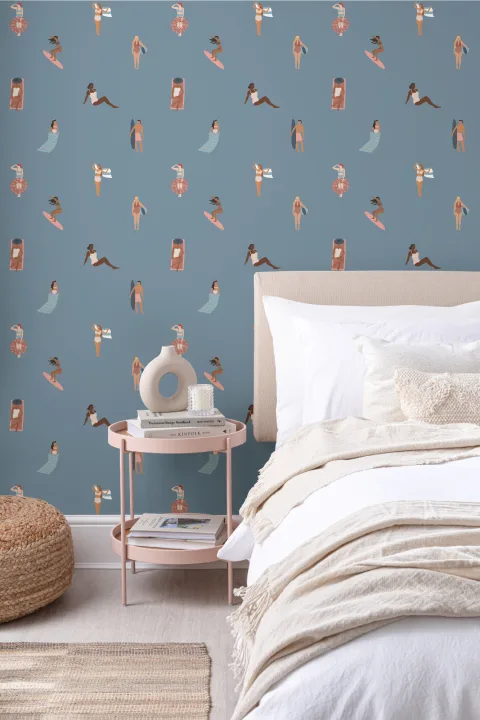 Blue Beach Life Seaside Repeat Pattern Tapet