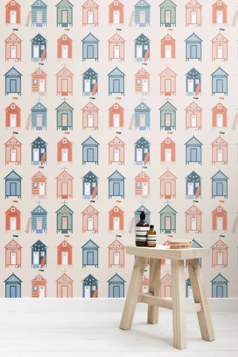Beach Hut Pattern Seaside Repeat Pattern Wallpaper