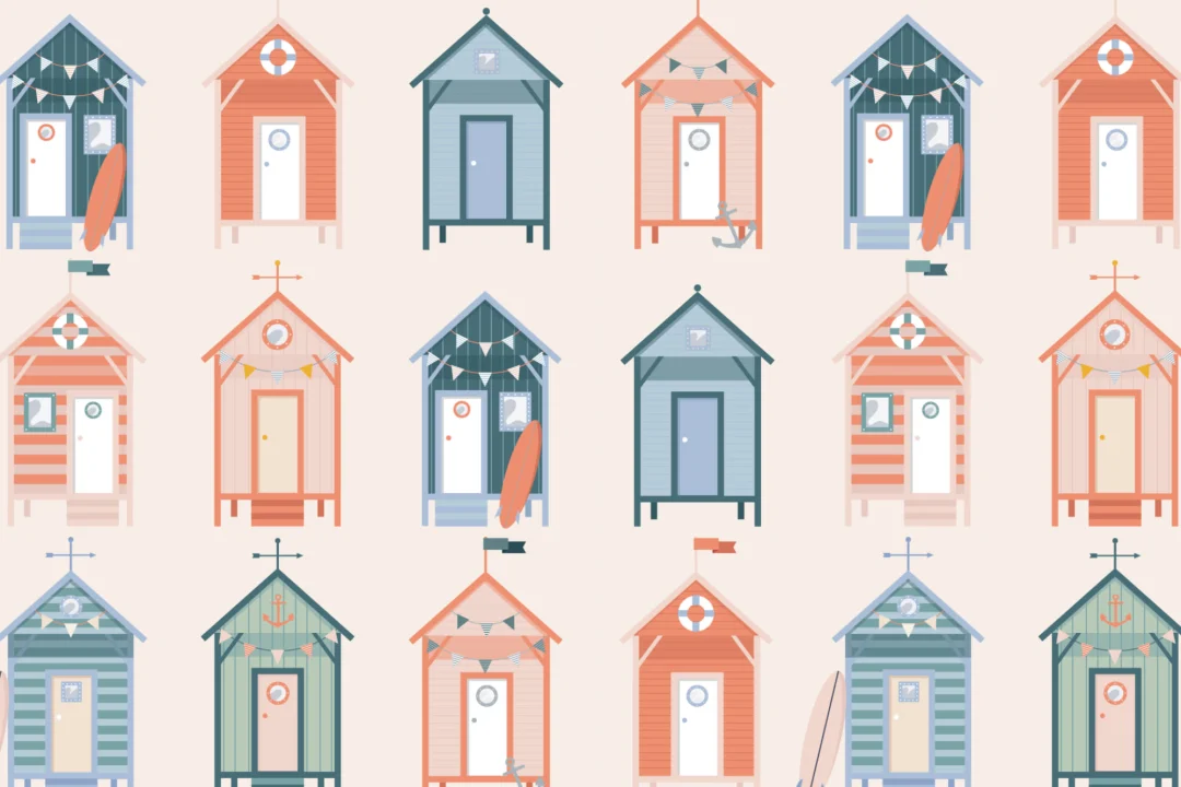 Beach Hut Pattern Seaside Repeat Pattern Wallpaper