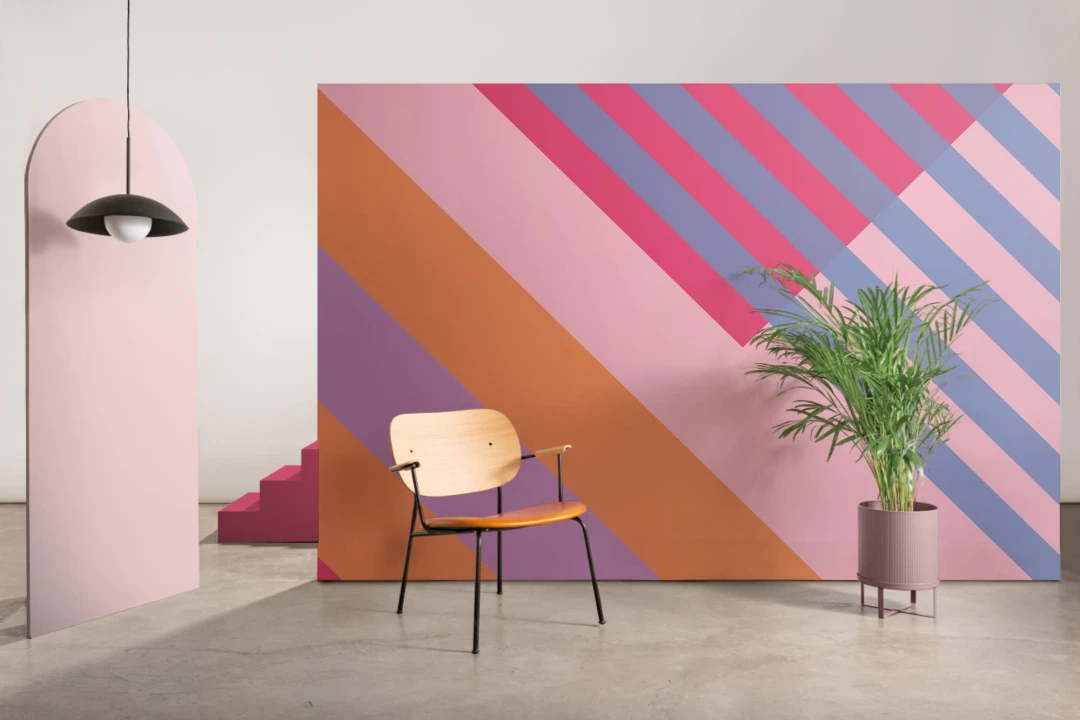 Pink & Orange Bold Geometric Stripes Wallpaper Mural