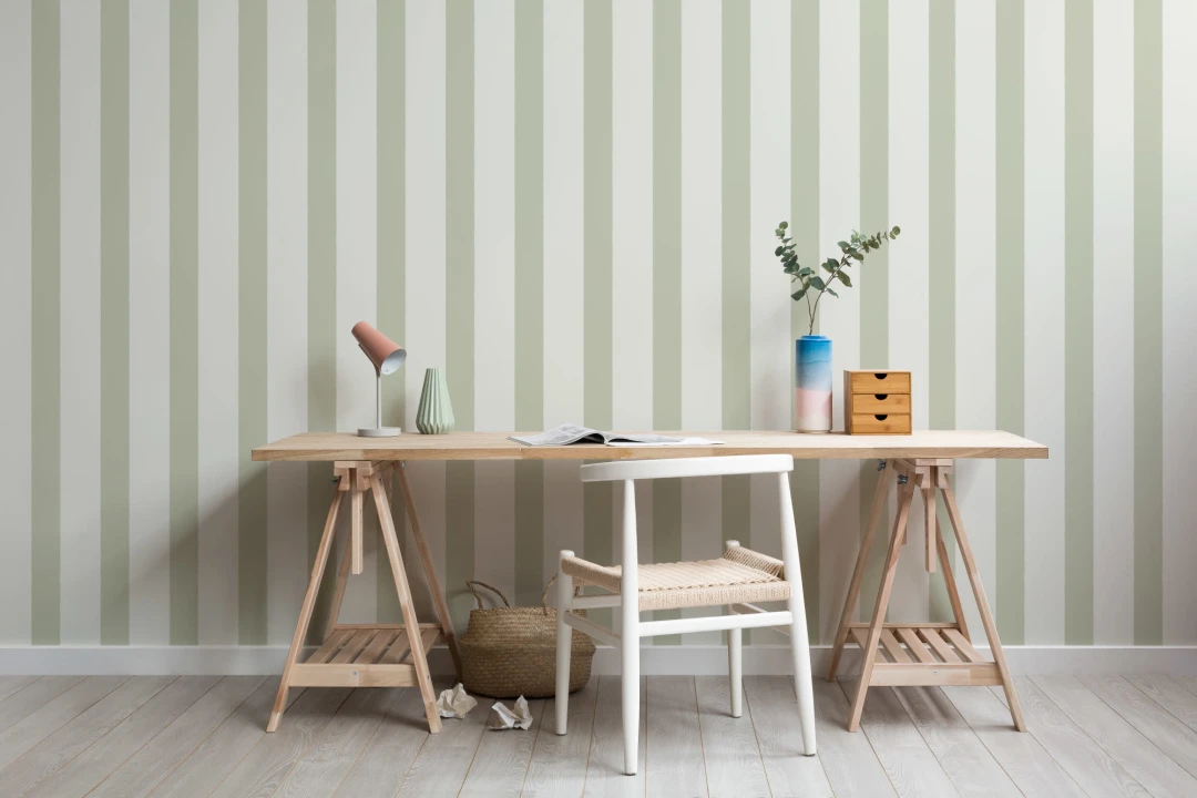 Mural Papel Pintado Rayas Verdes Menta y Crema Verticales