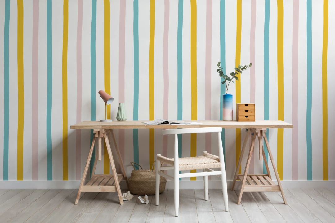 Mural Papel Pintado a Rayas Verticales de Colores Pastel