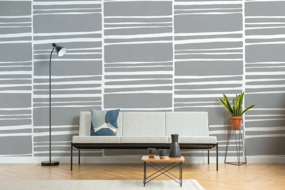 Gray & White Horizontal Textured Stripes Wallpaper Mural