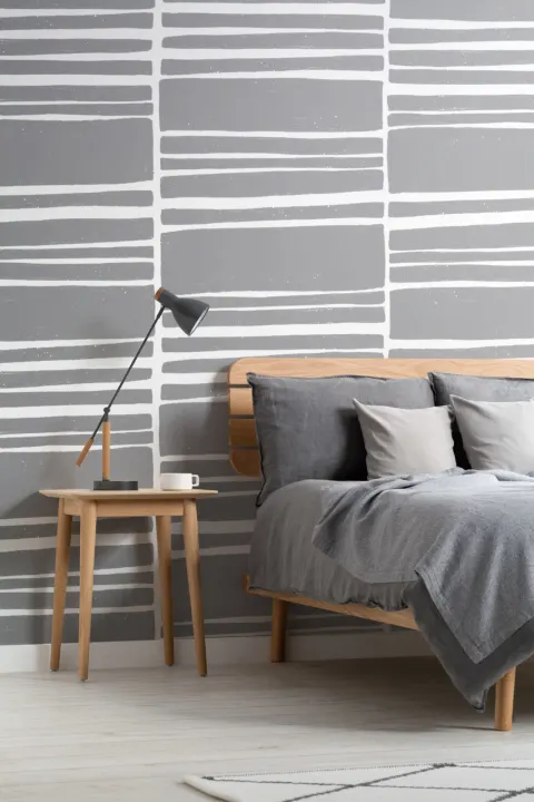 Gray & White Horizontal Textured Stripes Wallpaper Mural