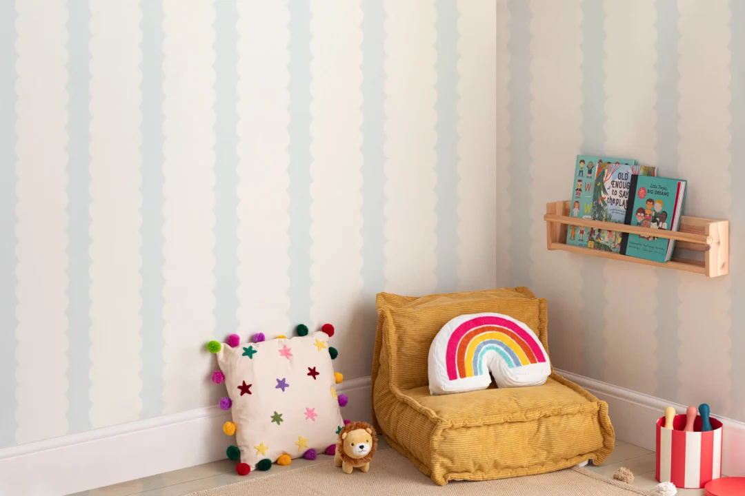 Pastel Blue Scalloped Stripes Wall Mural