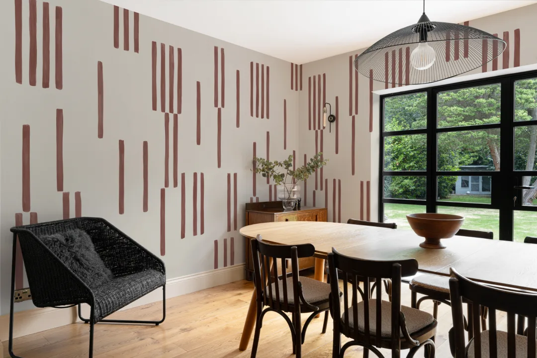 Hand Painted Line Geometric Mural in Terracotta
