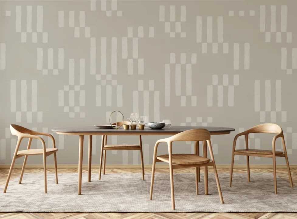 Håndmalt geometrisk fototapet i beige