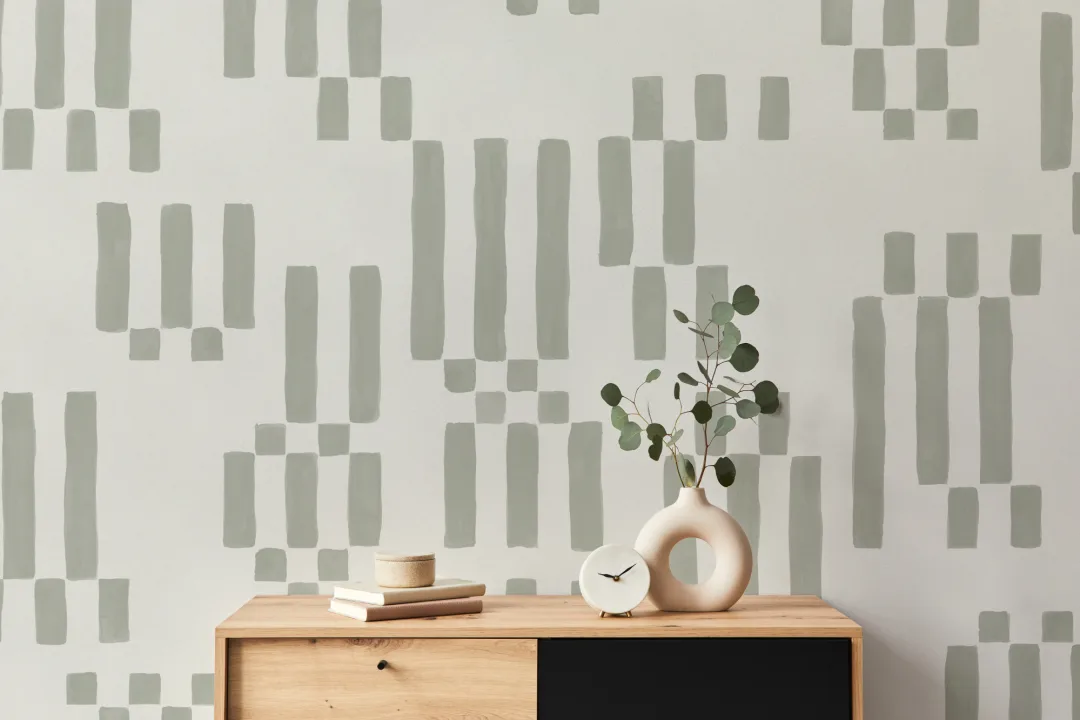 Hand Painted Block Geometric Mural in Green