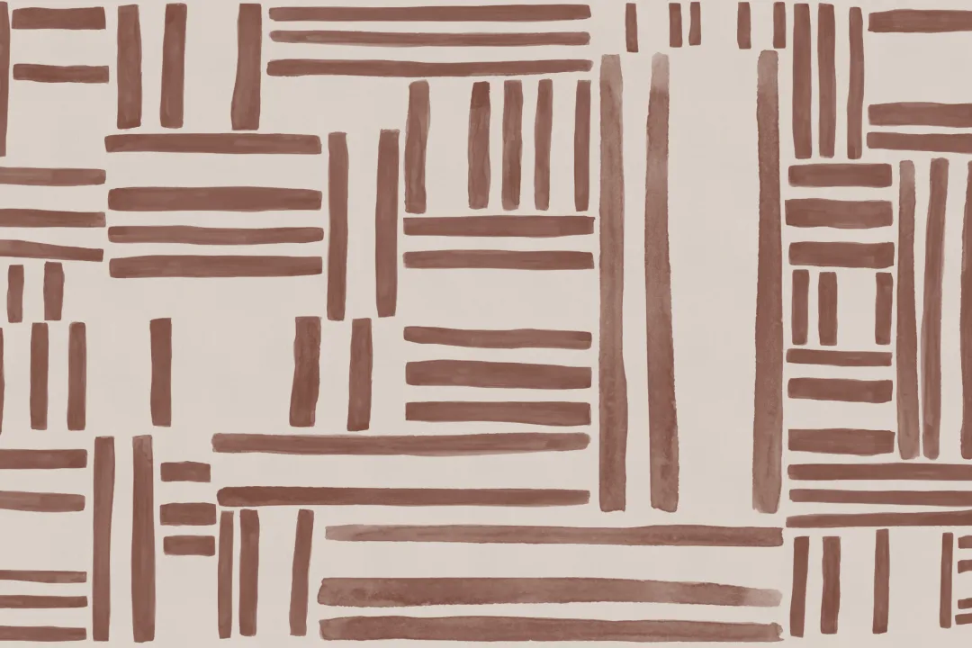 Handmålad geometrisk gridstripe mural-tapeter i terrakotta