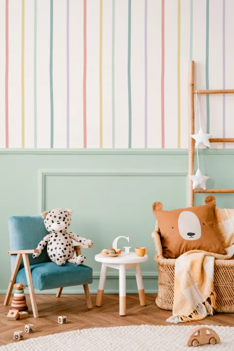 Regenbogen Pastell Mustertapete mit Vertikalen Streifen