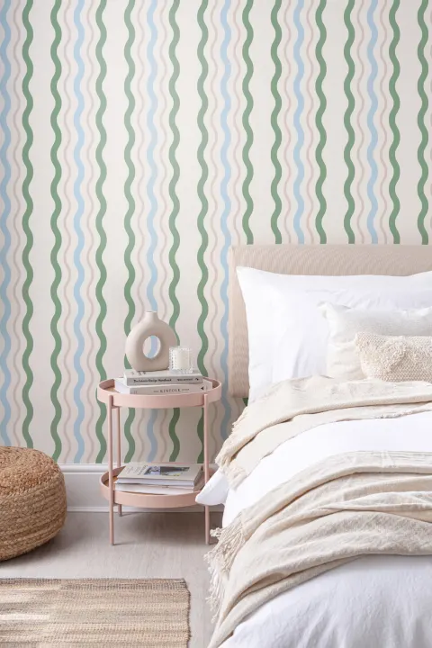 Wavy Ric Rac Striped Repeat Pattern Wallpaper