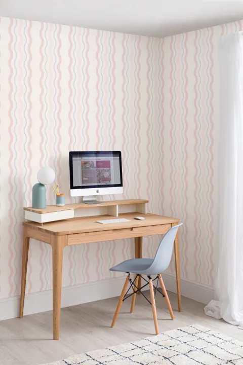Papel Pintado Rayas Onduladas Rosa