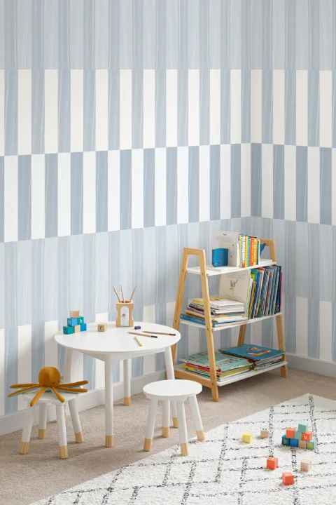 Blue Color Block Vertical Stripe Wallpaper Mural